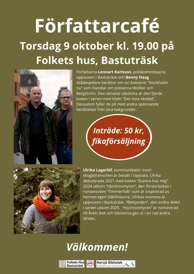 Författarcafé den 9 oktober på Folkets Hus