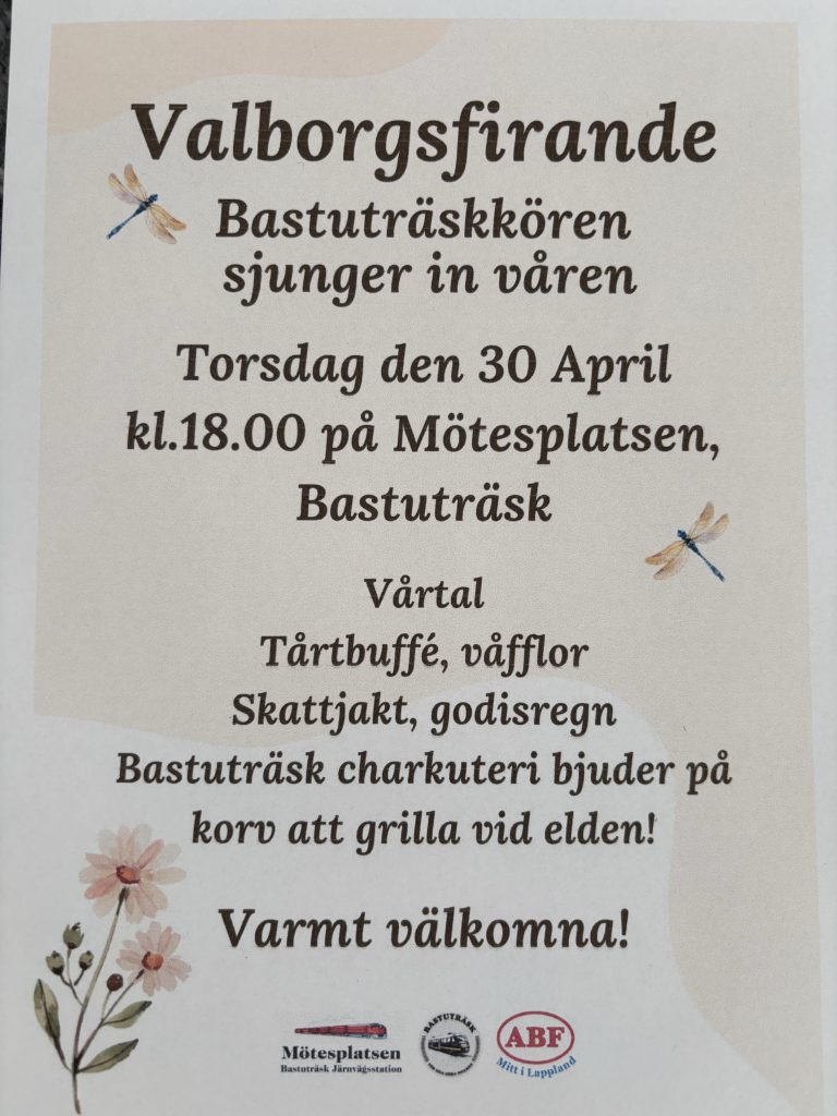 Valborgsmässofirande torsdag 30 april kl.18:00 på Mötesplatsen, Järnvägstationen.